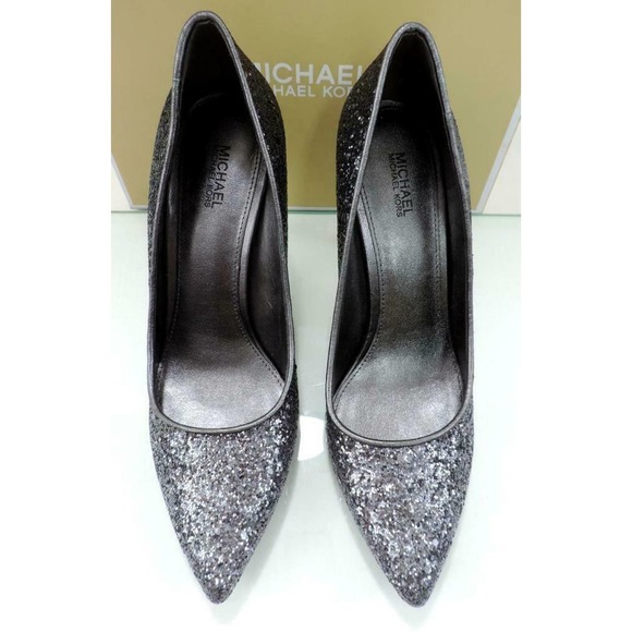 MICHAEL Michael Kors Claire Pump Heels Glitter Fabric Gunmetal Grey - Picture 6 of 9